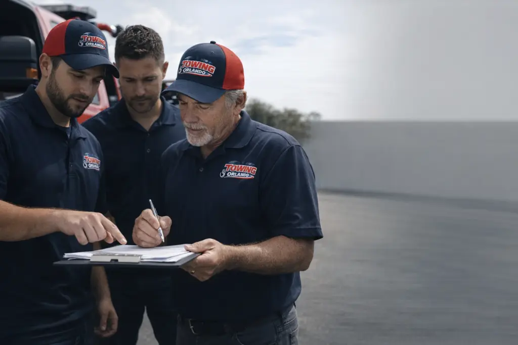 Towing Orlando team reviewing a job